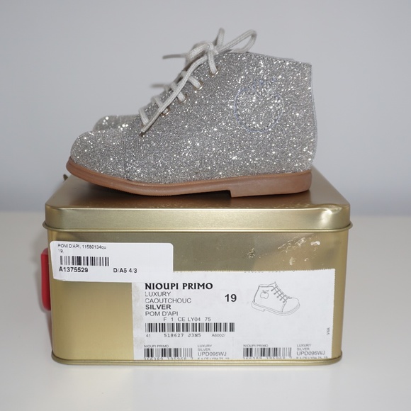 Pom D'Api Baby Girls Lace-Up Ankle Boots Glittery Silver EU 19 - Picture 4 of 9